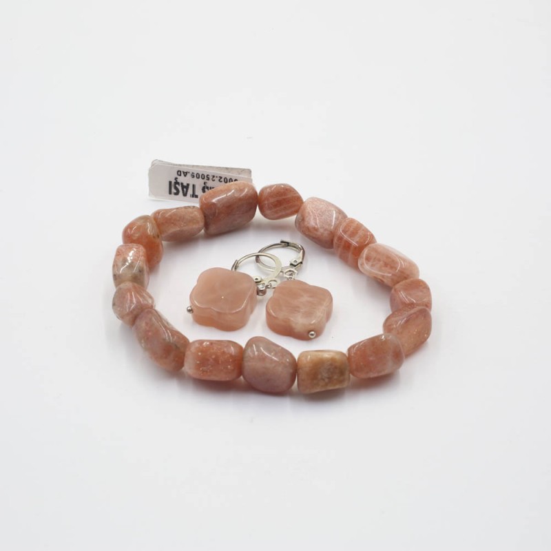 Наран чулууyн / Sunstone /  бугуйвч, ээмэг 14*14 мм
