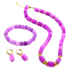 Кунзит болор чулуун ээмэг, зүүлт, бугуйвчны хослол